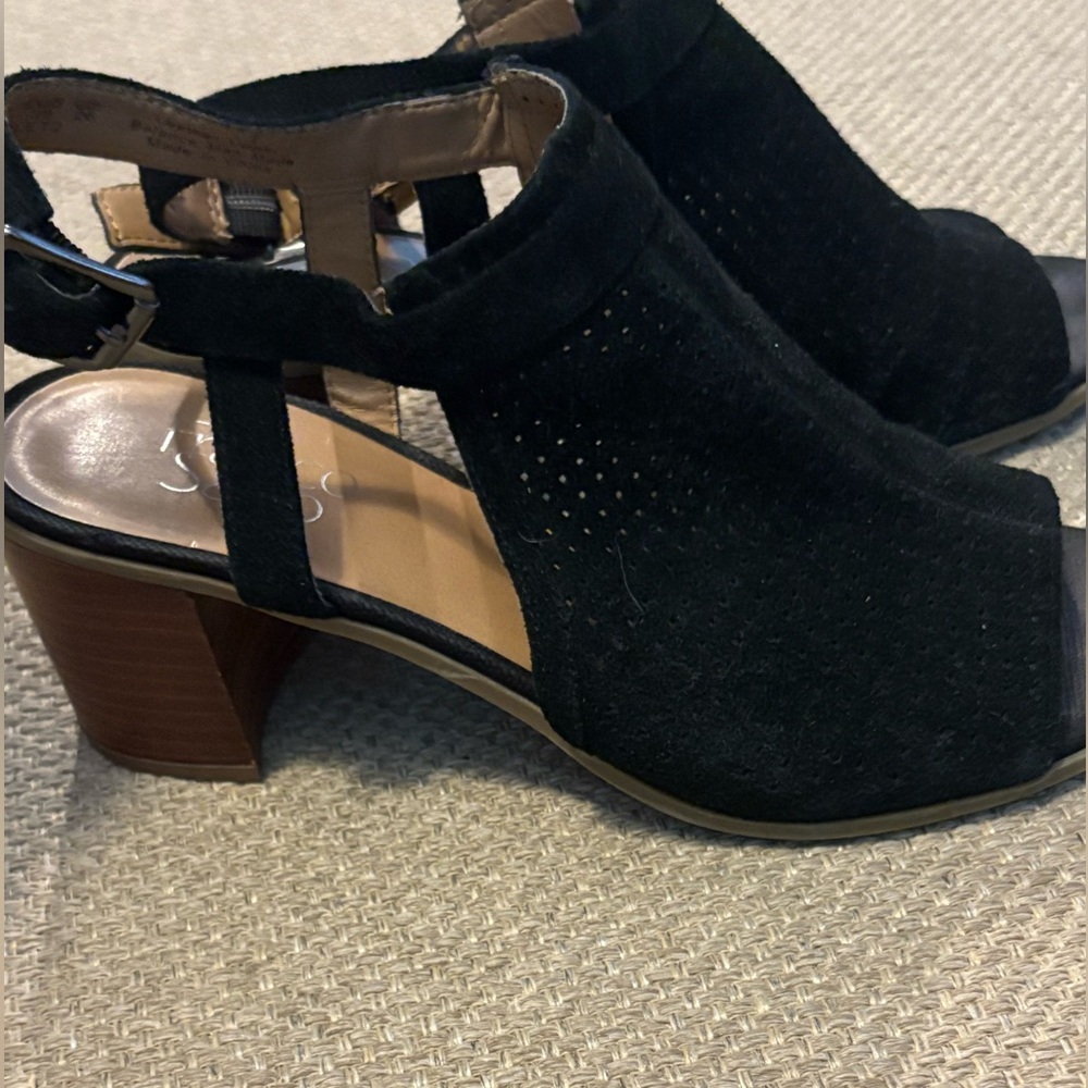 Franco Sarto Heels Black Leather Open Toe Sling Back Harlet2 Size 9 - Picture 4 of 10